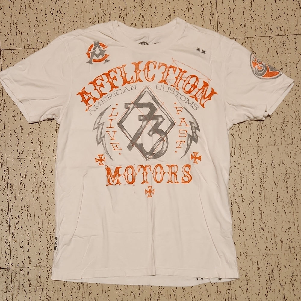 Affliction American Customs White Full Graphic Spellout Crewneck T-Shirt